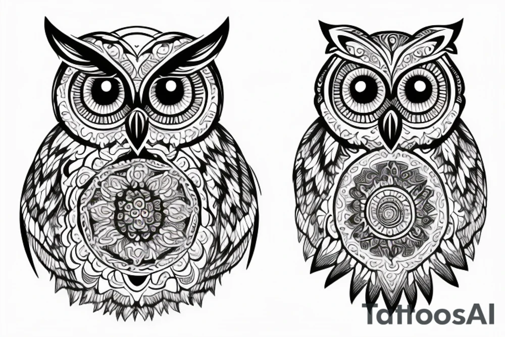Owl with mandala head and shadow tattoo idea
