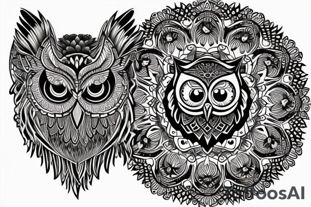 Owl with mandala head and shadow tattoo idea