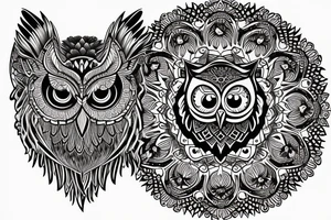 Owl with mandala head and shadow tattoo idea