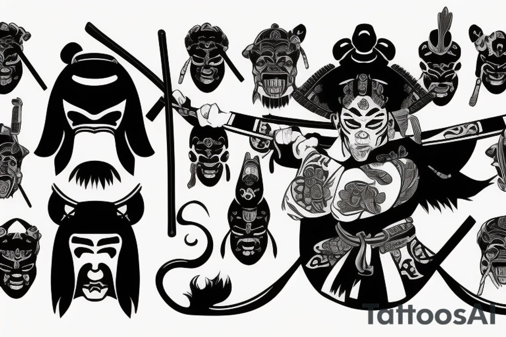 samurai with frightening mask tattoo idea