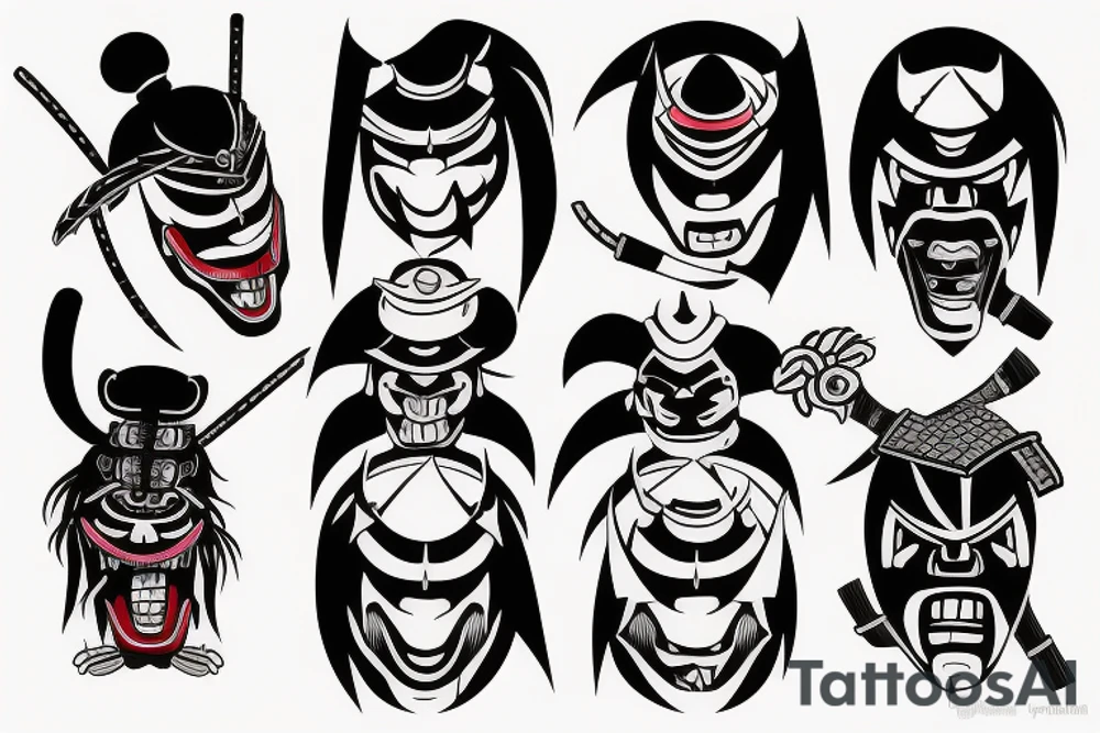 samurai with frightening mask tattoo idea