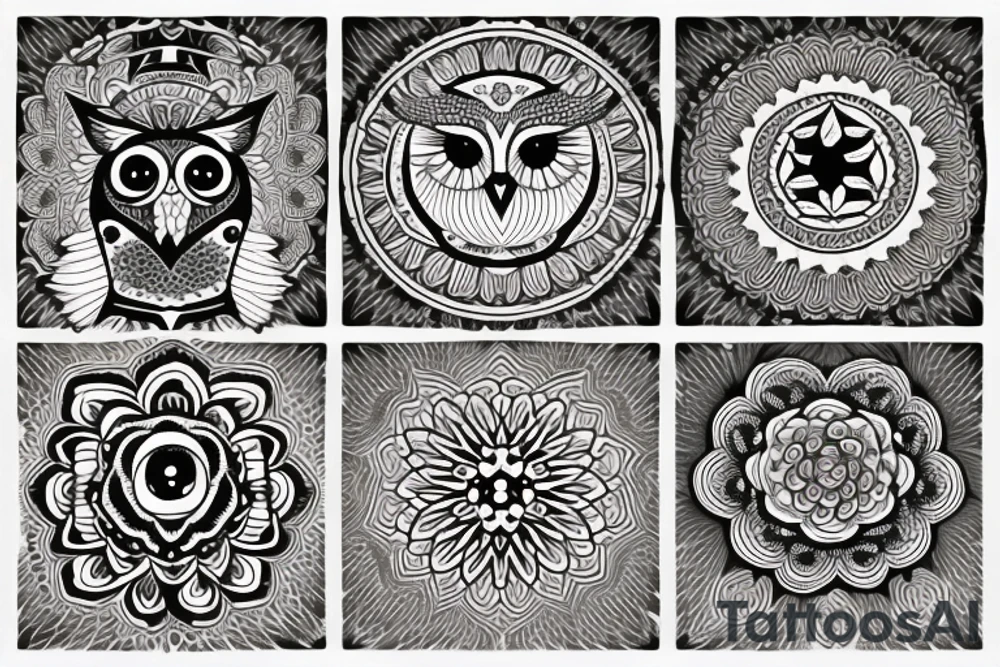 Owl with mandala head and shadow tattoo idea