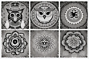 Owl with mandala head and shadow tattoo idea