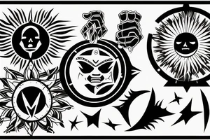 Shining sun surrounded by three blades of light with cyber siglism tattoo idea
