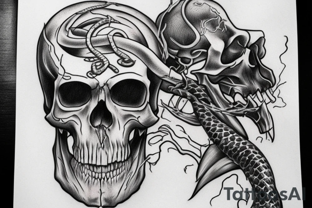snake, skull, death, reaper tattoo idea