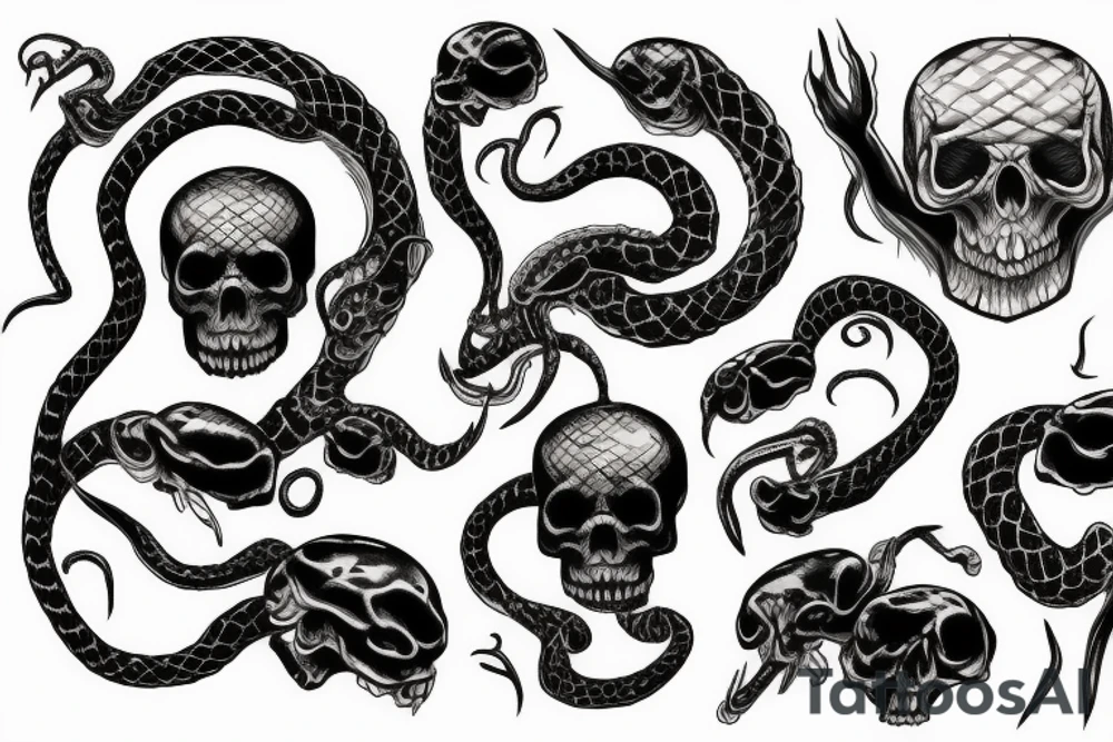 snake, skull, death, reaper tattoo idea