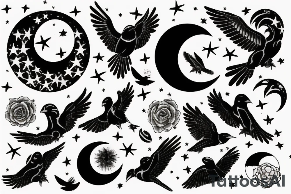 Bird flying through the night sky with a moon tattoo idea Bird flying through the night sky with a moon tattoo idea