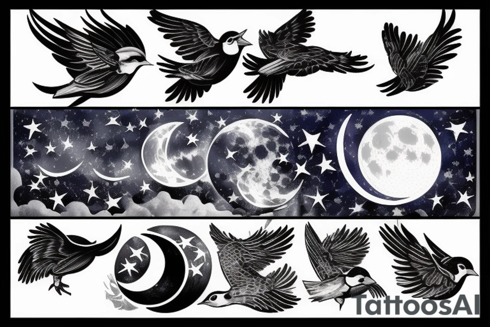 Bird flying through the night sky with a moon tattoo idea Bird flying through the night sky with a moon tattoo idea