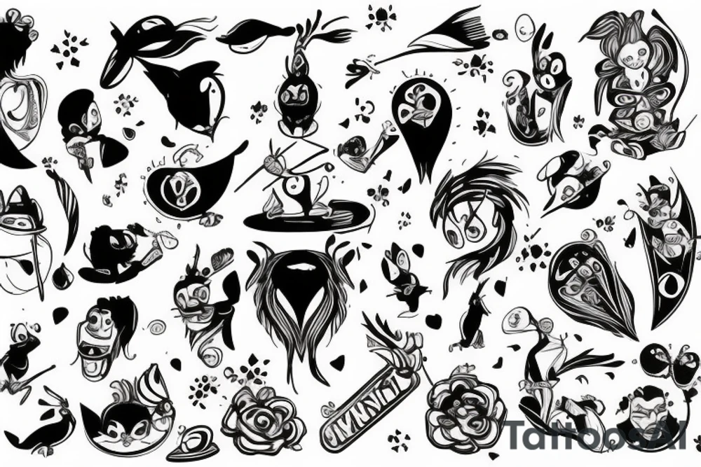 Bajki looney tunes czarno biały w stylu mafi tattoo idea