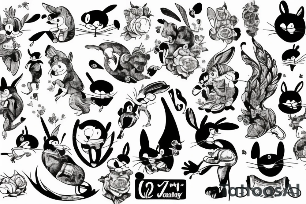 Bajki looney tunes czarno biały w stylu mafi tattoo idea