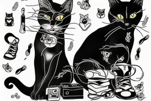 Black cat with shoes tattoo idea
