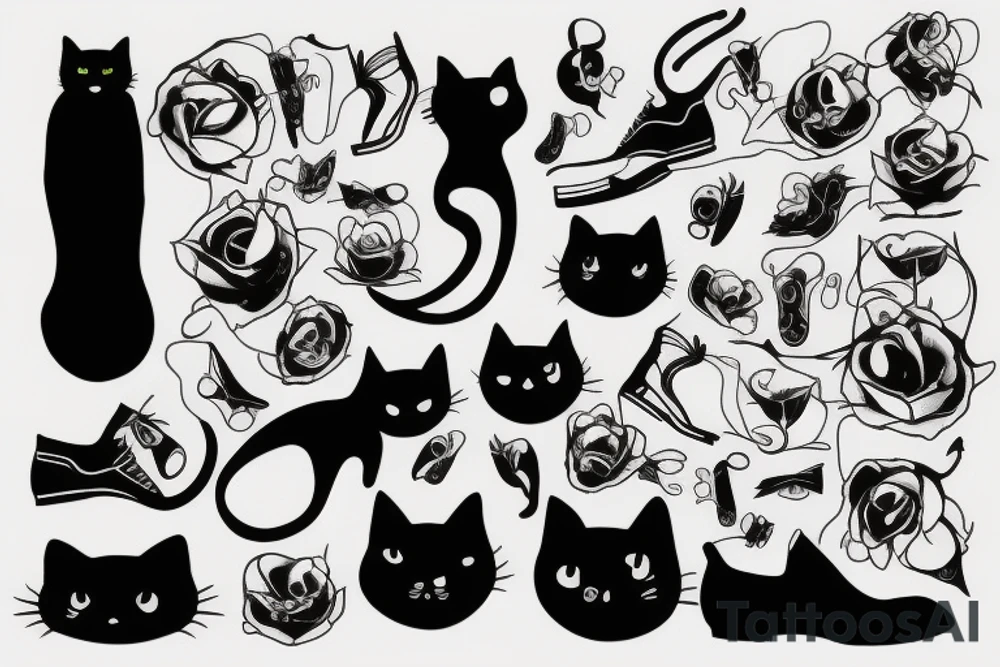 Black cat with shoes tattoo idea