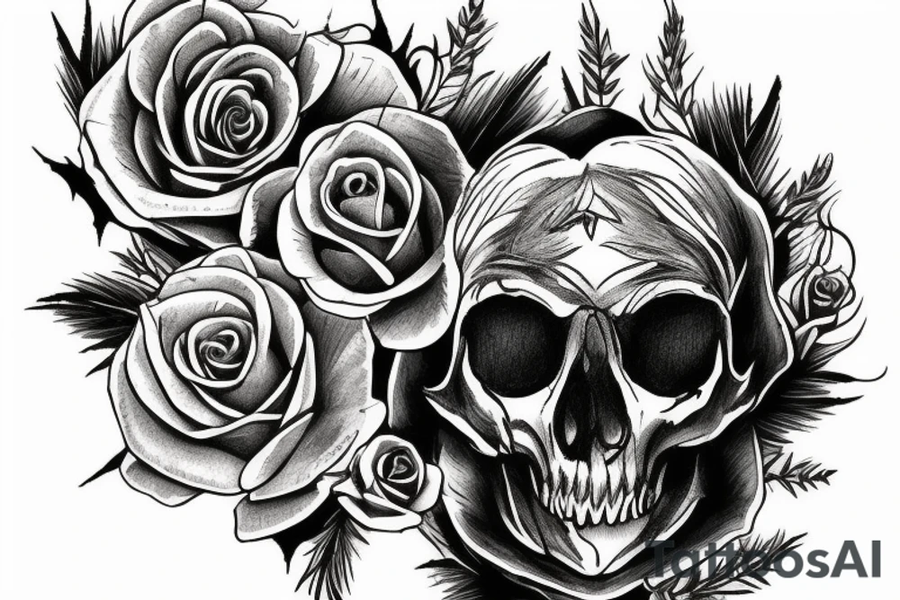 Crow skull roses tattoo idea