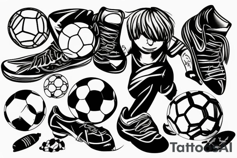 sad boy playing soccer tattoo idea