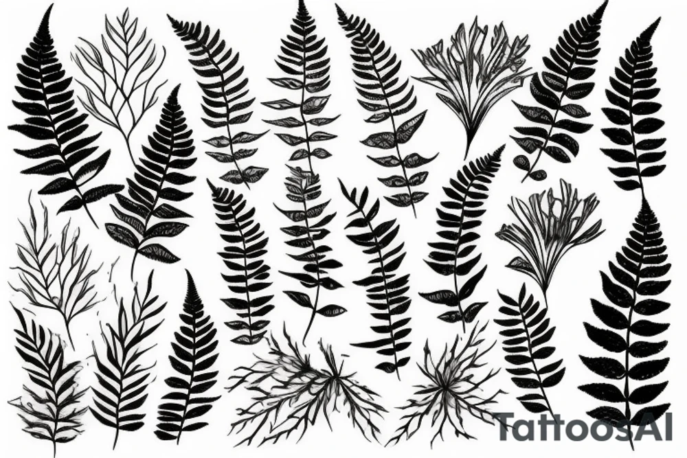 ferns growing from root tattoo idea