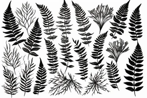 ferns growing from root tattoo idea