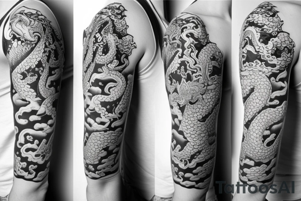 Sleeve with dragon and koi fish tattoo idea