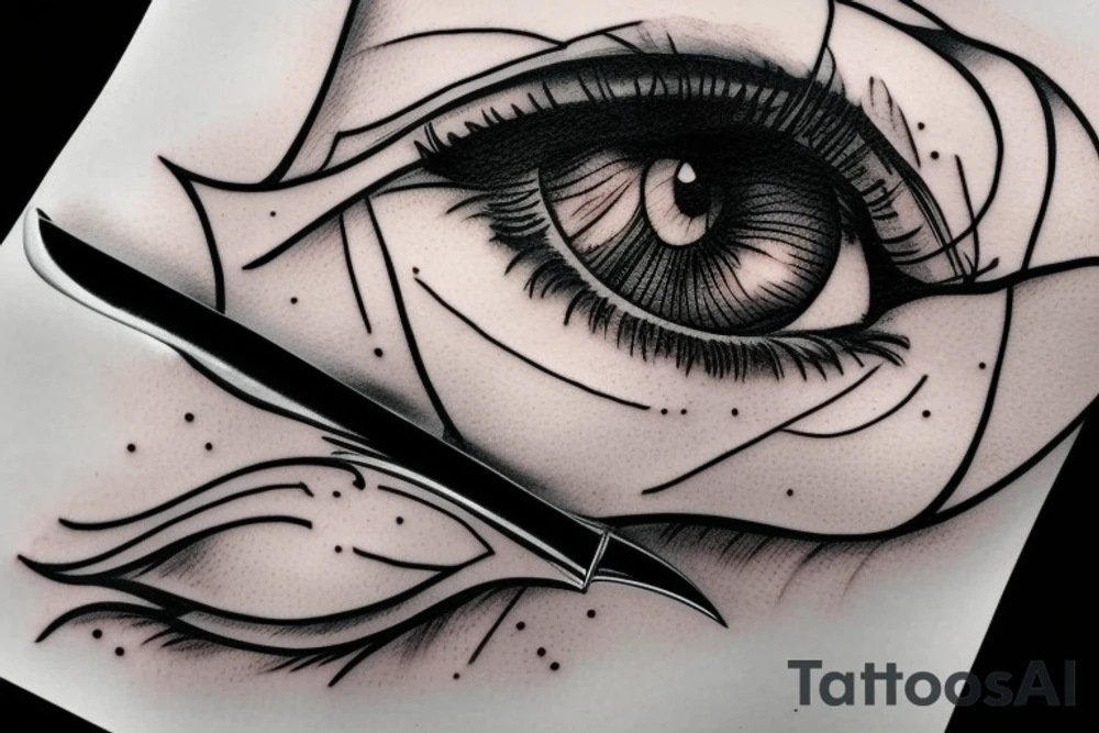 Knife with the reflection of women eyes tattoo idea