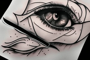 Knife with the reflection of women eyes tattoo idea