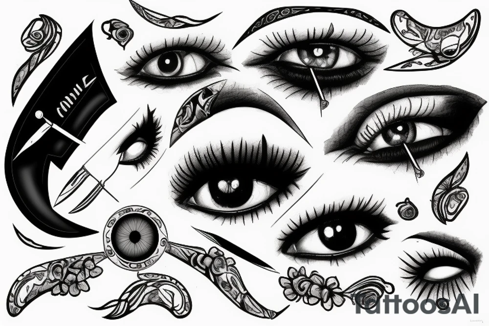 Knife with the reflection of women eyes tattoo idea