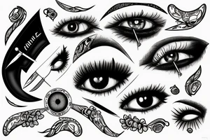 Knife with the reflection of women eyes tattoo idea