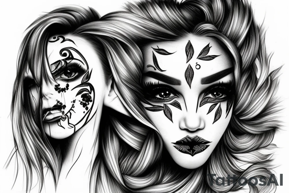 Reflection of womens eyed on knife tattoo idea
