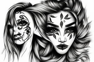 Reflection of womens eyed on knife tattoo idea