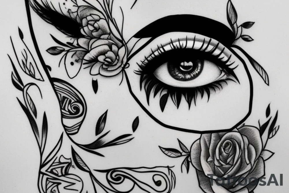 Reflection of womens eyed on knife tattoo idea