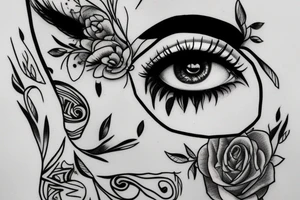 Reflection of womens eyed on knife tattoo idea