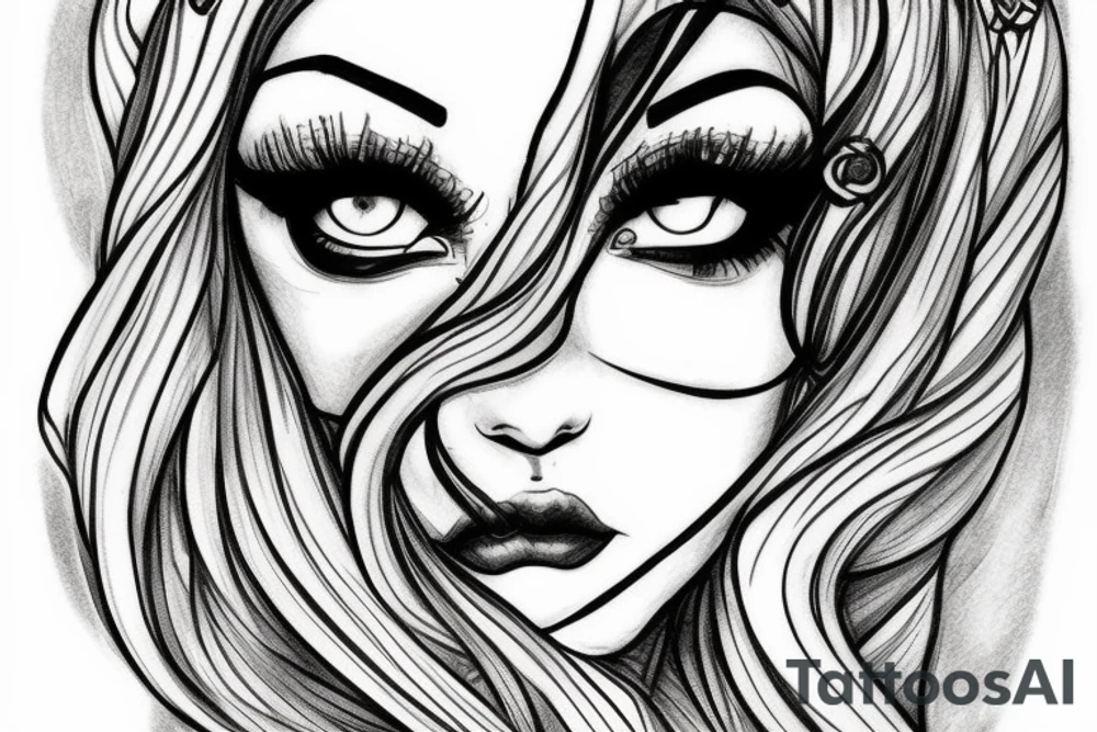 Reflection of womens eyed on sword tattoo idea