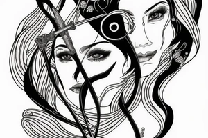 Reflection of womens eyed on sword tattoo idea