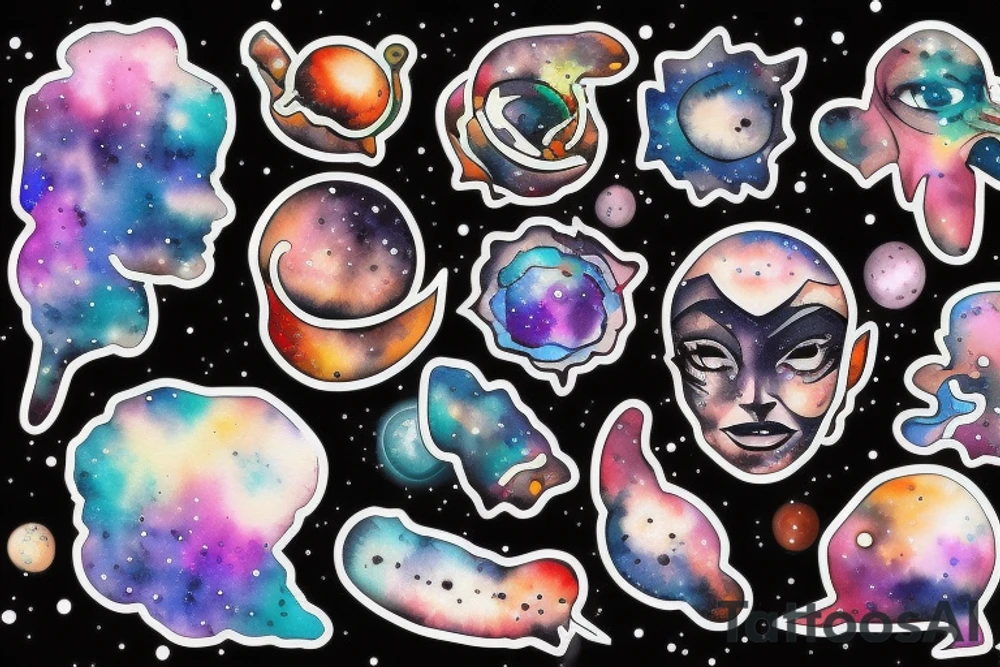 Head filled with galaxies tattoo idea