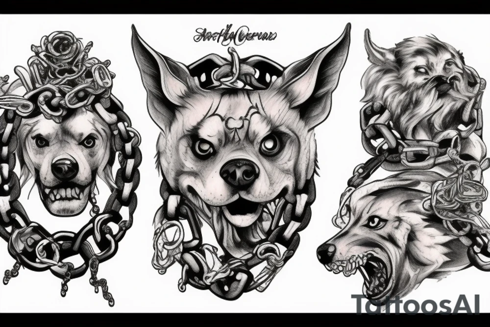 Cerberus with chains tattoo idea