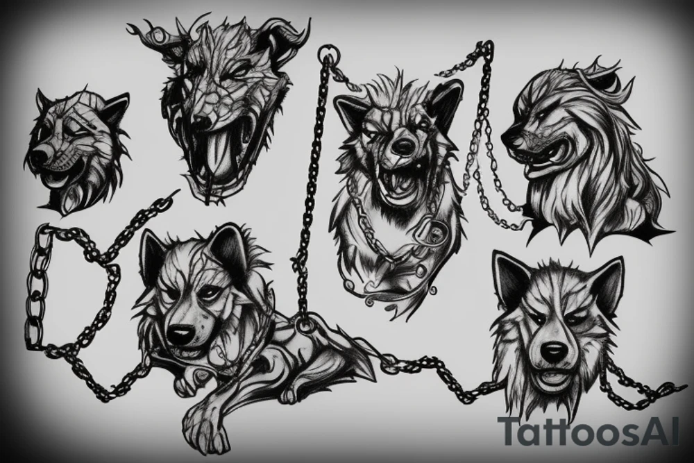 Cerberus with chains tattoo idea