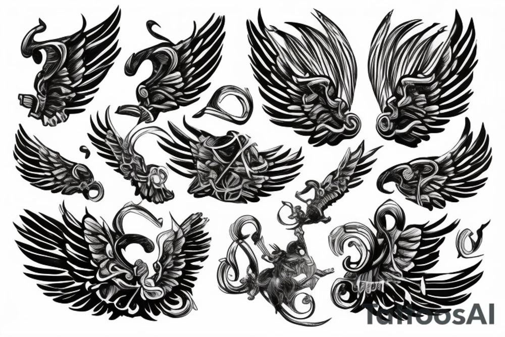 Angel wing with Viking-inspired elements tattoo idea