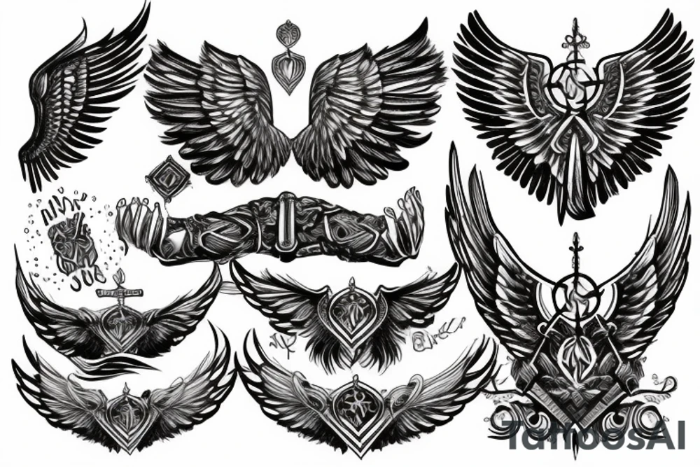 Angel wing with Viking-inspired elements or symbole tattoo idea