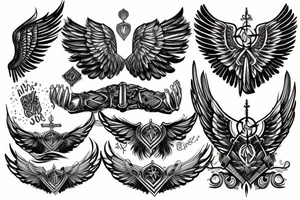 Angel wing with Viking-inspired elements or symbole tattoo idea