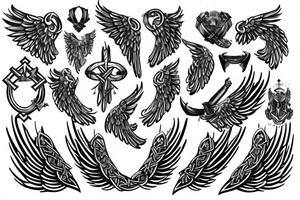 Angel wing with Viking-inspired elements or symbole tattoo idea