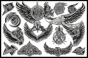 Angel wing with Viking-inspired elements or symbole tattoo idea