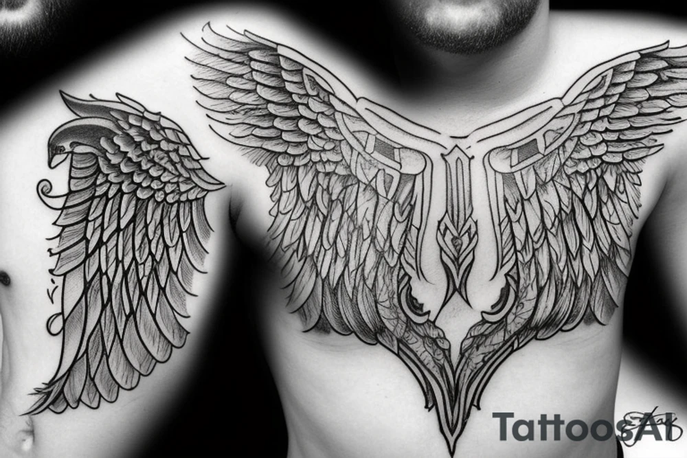 Angel wing with Viking-inspired elements or symbole tattoo idea Angel wing with Viking-inspired elements or symbole tattoo idea