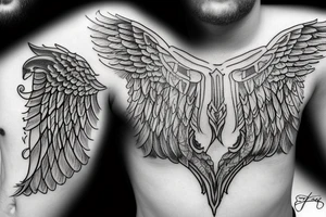 Angel wing with Viking-inspired elements or symbole tattoo idea