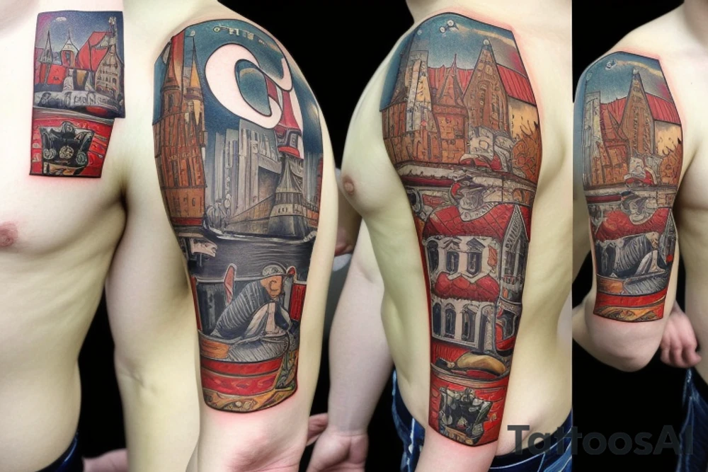 Gdansk-themed tattoo, combining realism and cartoons tattoo idea