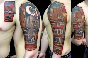 Gdansk-themed tattoo, combining realism and cartoons tattoo idea