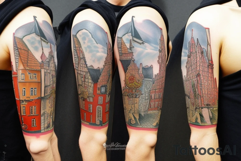 Gdansk-themed tattoo, combining realism and cartoons tattoo idea