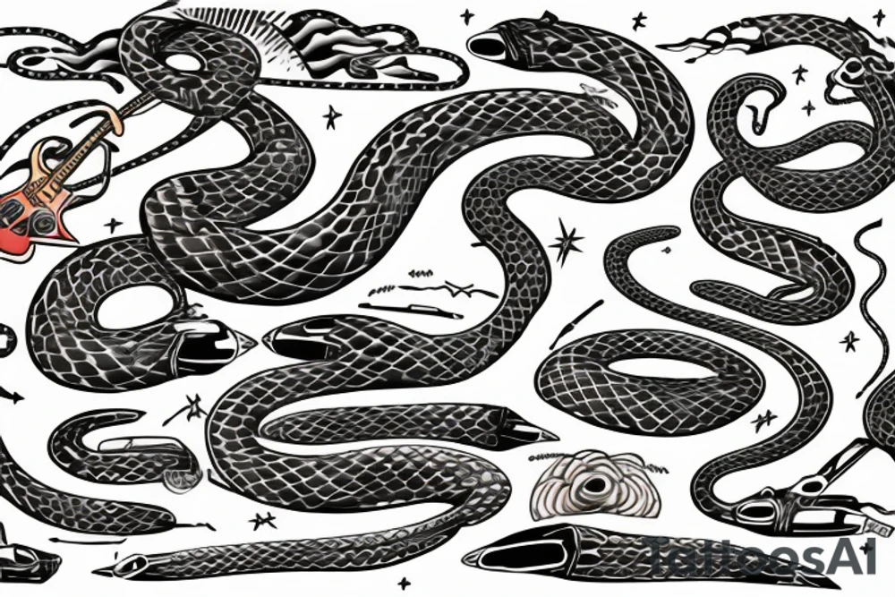 Serpent around an electric guitar in space tattoo idea