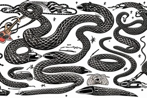 Serpent around an electric guitar in space tattoo idea