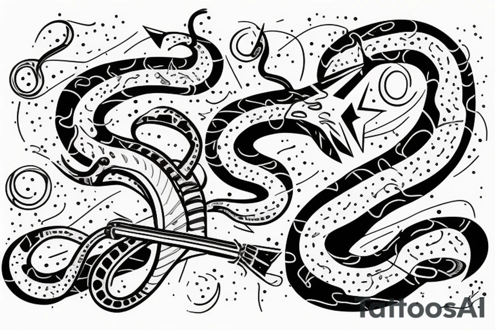 Serpent around an electric guitar in space tattoo idea