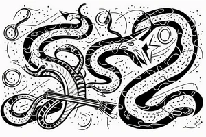 Serpent around an electric guitar in space tattoo idea