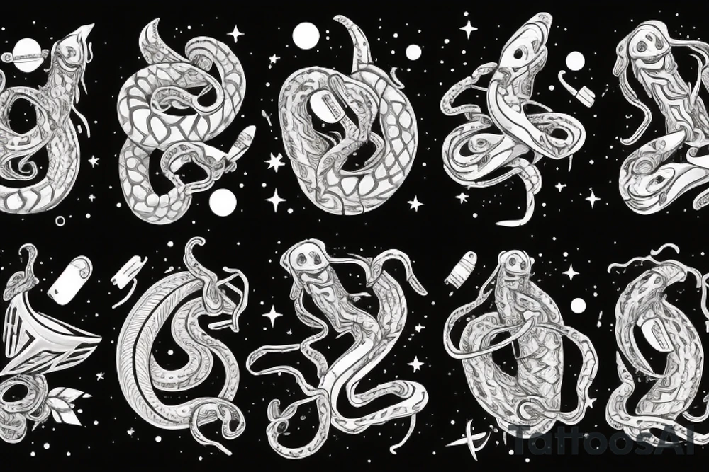 Serpent around an electric guitar in space. tattoo idea