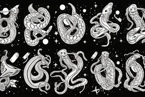 Serpent around an electric guitar in space. tattoo idea